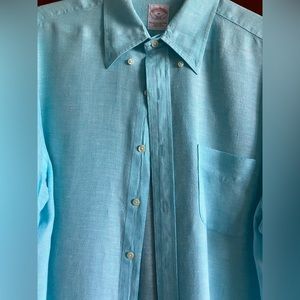 New Mens Brooks Brothers 346 Long Sleeve 100% Linen Button up Shirt Sky Blue M